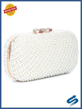 Pearl Clutch Purses for Women Evening Handbag Beaded Bag with Chain for Wedding